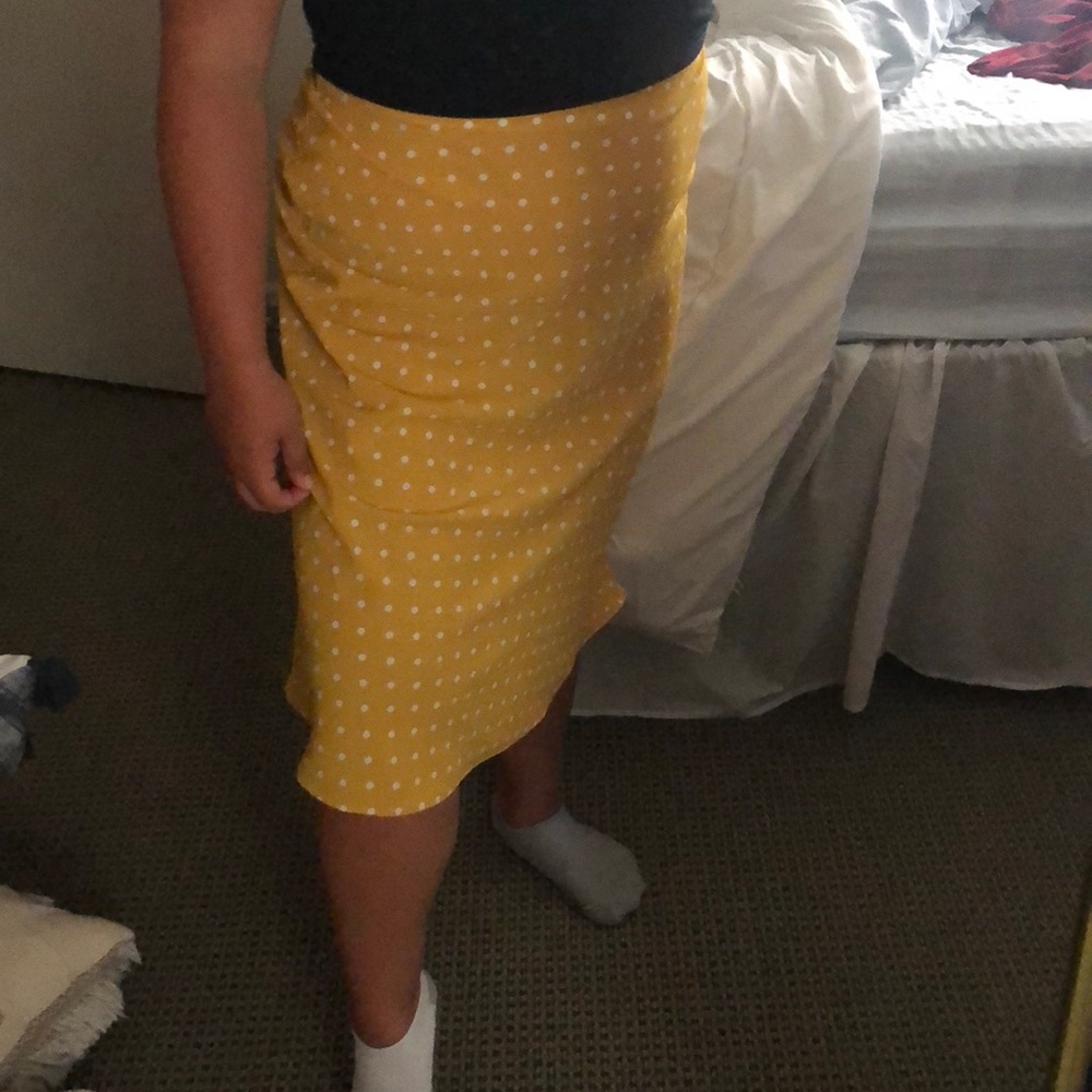 No One Cares yellow polka dotted skirt